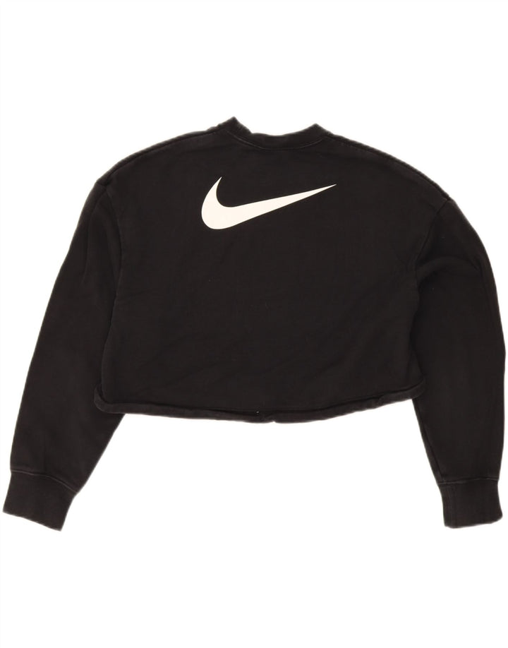 Nike Womens Graphic Crop Sweatshirt Jumper UK 12 Medium Black Cotton