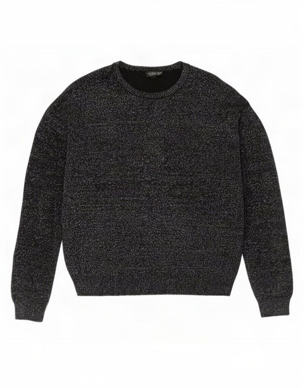 Topshop Womens Oversized Crew Neck Jumper Sweater UK 10 Small Black Flecked