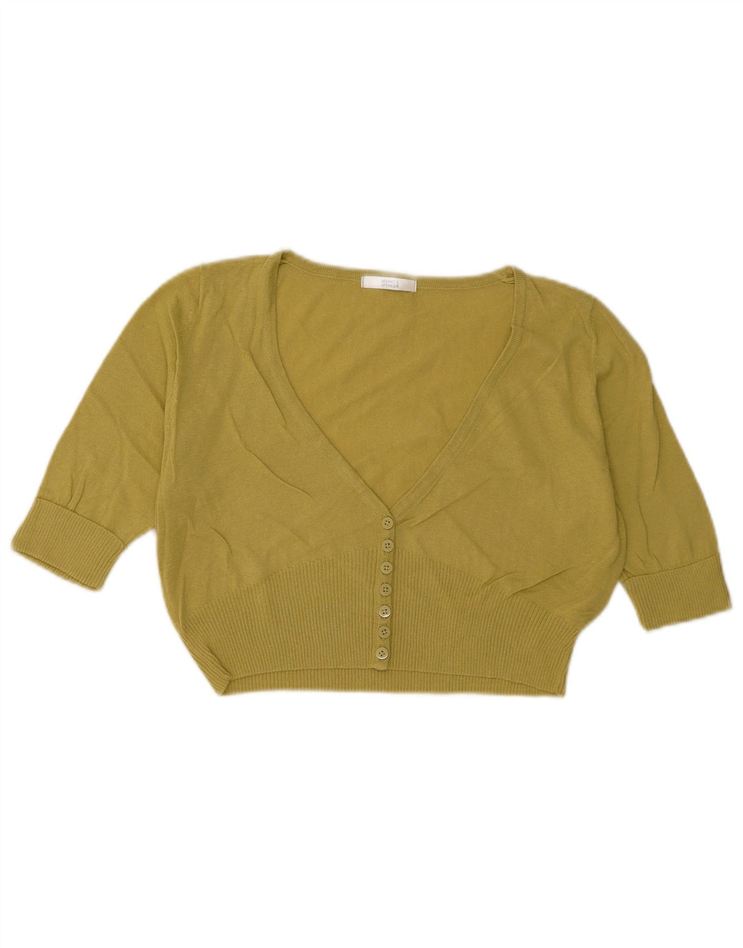 Marks & Spencer Womens Short Sleeve Cardigan Sweater UK 14 Medium Yellow