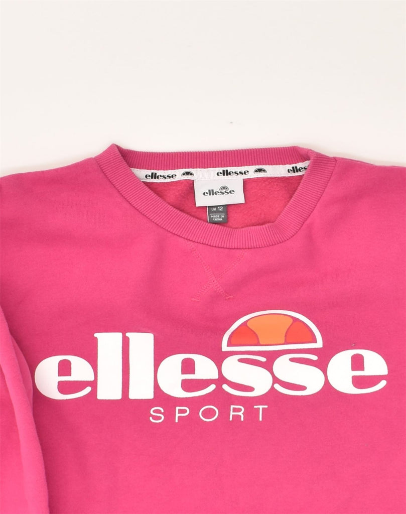 ELLESSE Womens Graphic Sweatshirt Jumper UK 12 Medium  Pink Cotton | Vintage Ellesse | Thrift | Second-Hand Ellesse | Used Clothing | Messina Hembry 