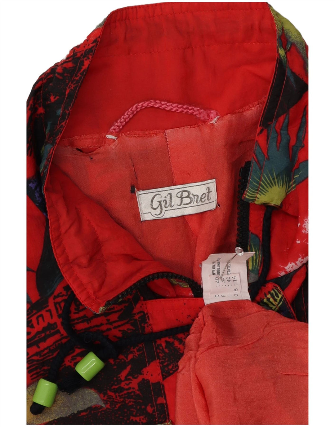 Gil Bret Womens Oversized Windbreaker Jacket UK 14 Large Red Floral