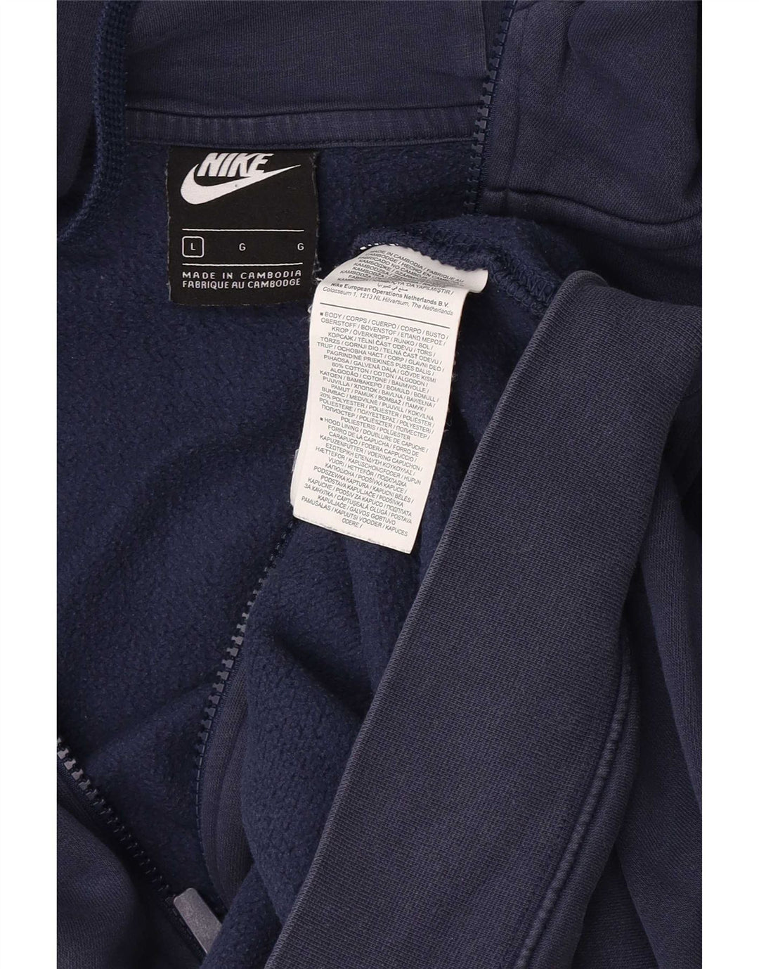 Nike Mens Zip Hoodie Sweater Large Navy Blue Cotton