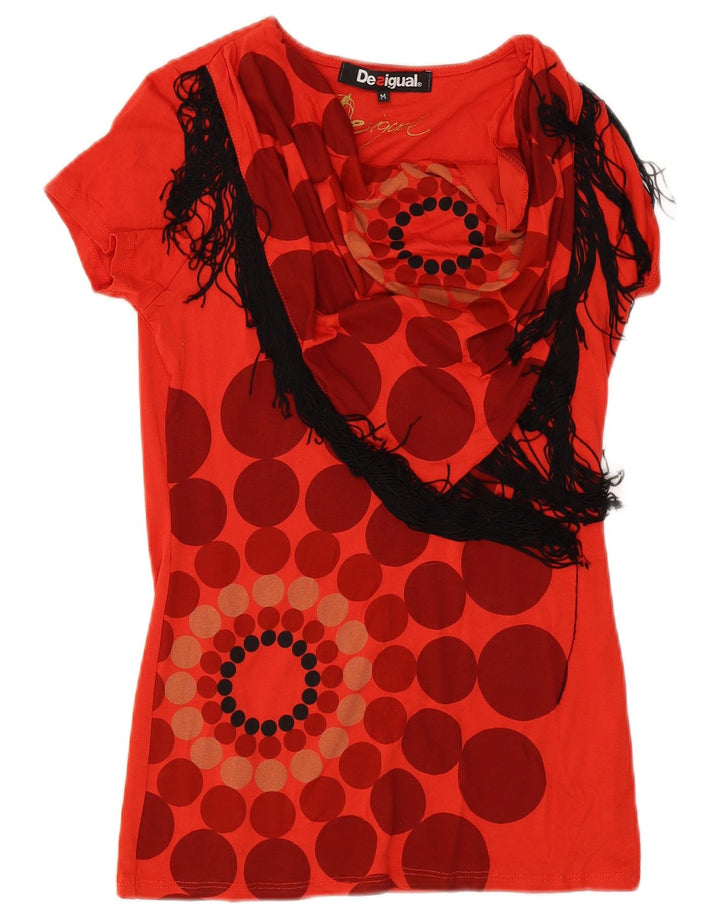 Desigual Womens Graphic T-Shirt Top UK 12 Medium Orange Geometric