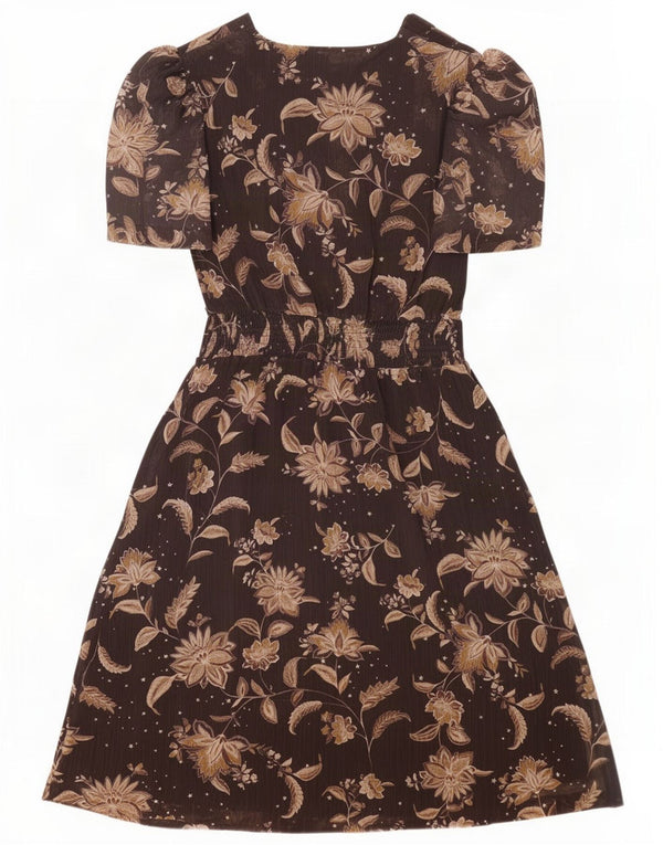 Wallis Womens A-Line Dress UK 12 Medium Brown Floral