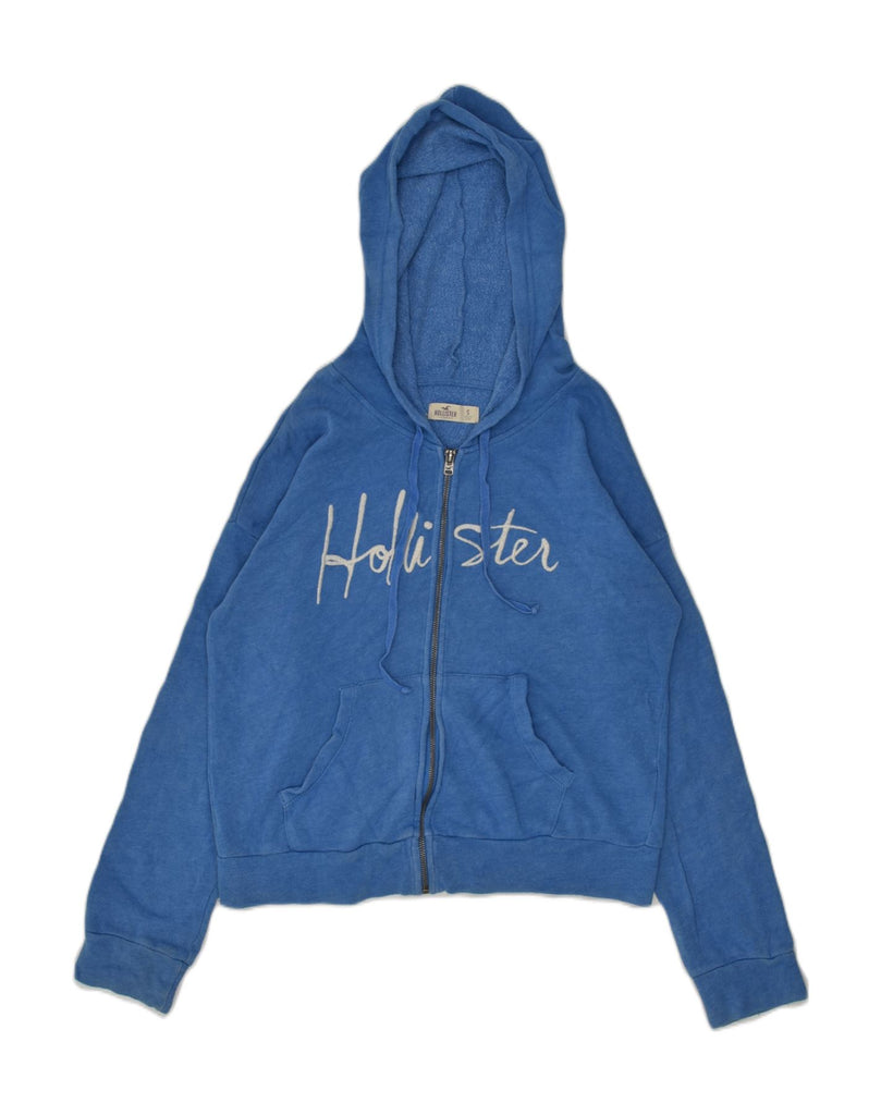 HOLLISTER Womens Graphic Zip Hoodie Sweater UK 8 Small Blue Cotton | Vintage Hollister | Thrift | Second-Hand Hollister | Used Clothing | Messina Hembry 