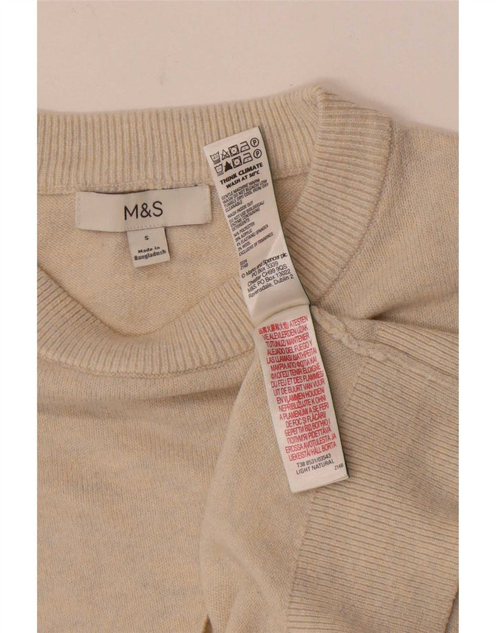 Marks & Spencer Womens Boat Neck Jumper Sweater UK 10 Small Beige Polyester
