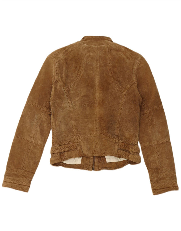 Zara Womens Crop Suede Jacket UK 12 Medium Beige Leather