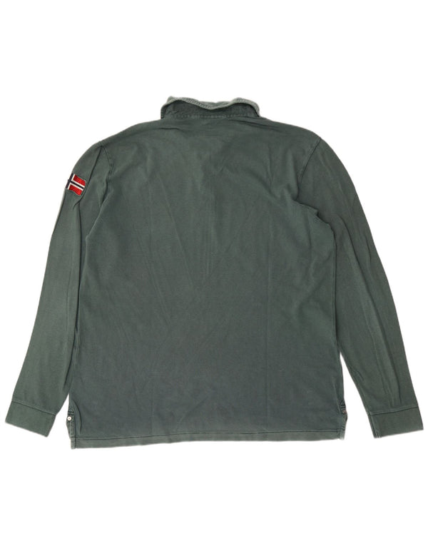 Napapijri Mens Geographic Long Sleeve Polo Shirt 2XL Green Cotton