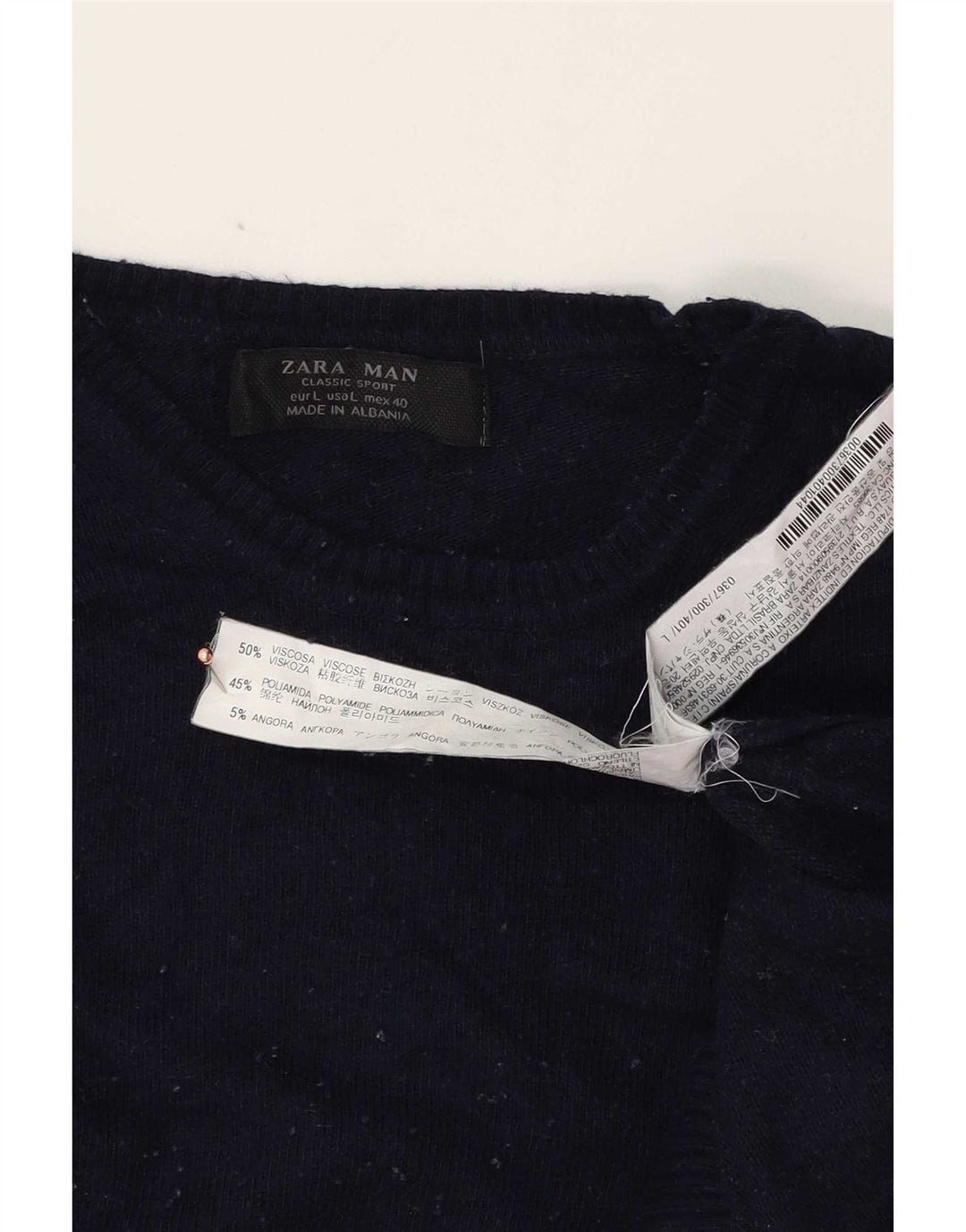 Zara Mens Crew Neck Jumper Sweater Large Navy Blue Viscose
