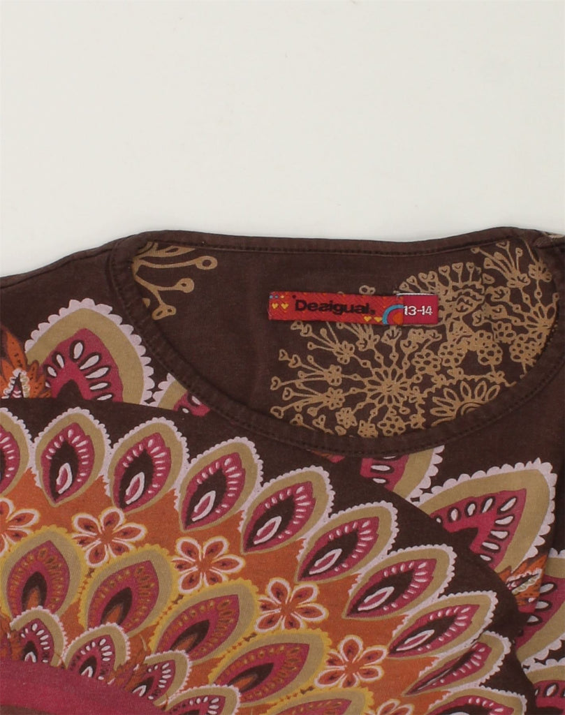 DESIGUAL Girls Graphic Top Long Sleeve 13-14 Years Brown Paisley Cotton | Vintage Desigual | Thrift | Second-Hand Desigual | Used Clothing | Messina Hembry 