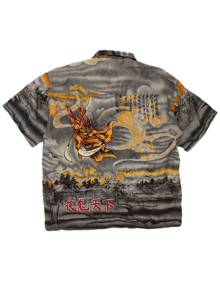 VINTAGE Mens Graphic Short Sleeve Shirt Medium Grey Silk