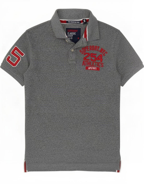 Superdry Mens Graphic Classic Fit Polo Shirt Small Grey Flecked Cotton