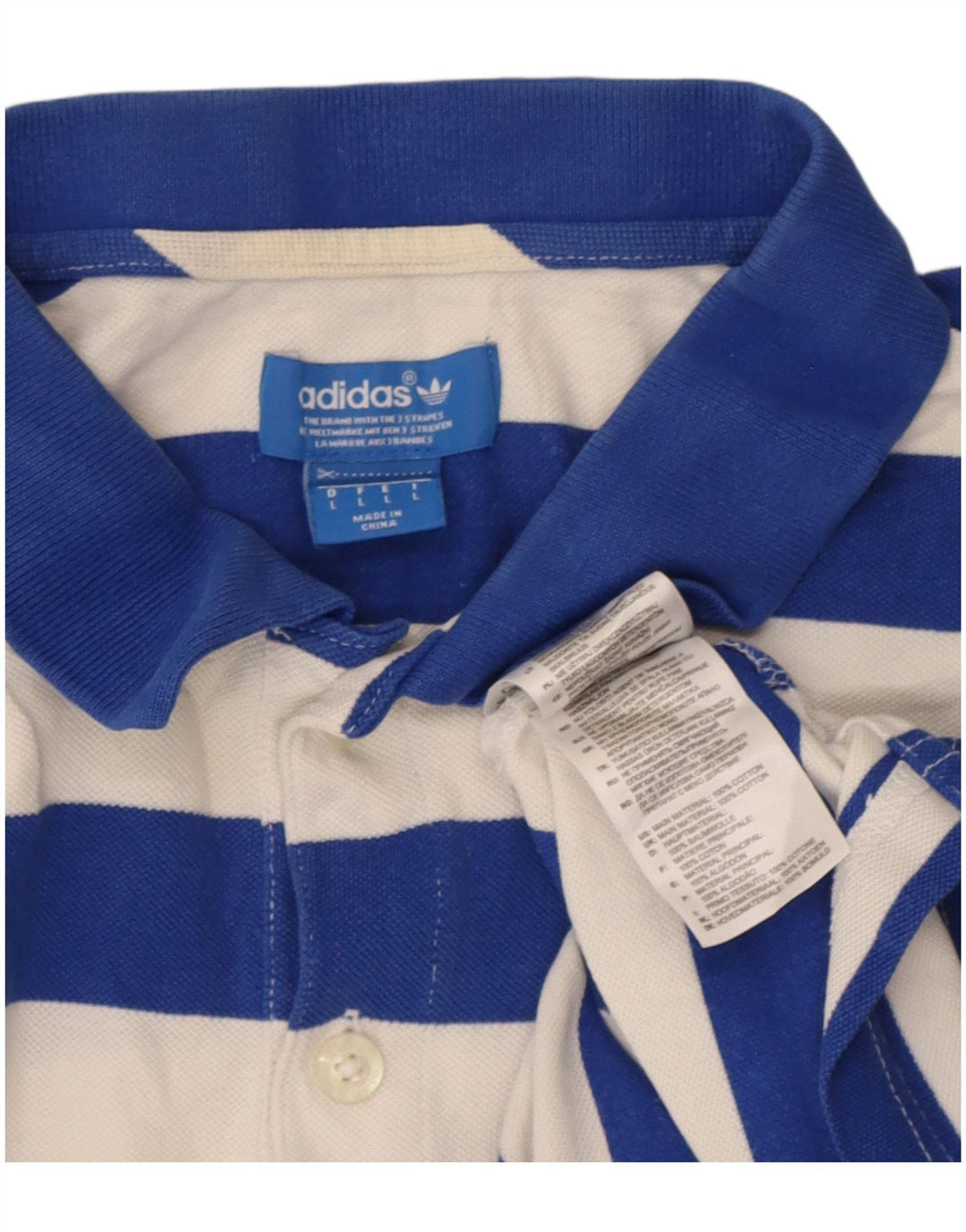 Adidas Mens Polo Shirt Large Blue Striped Cotton