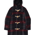 Zara Mens Hooded Duffle Coat UK 36 Small Navy Blue Check Polyester
