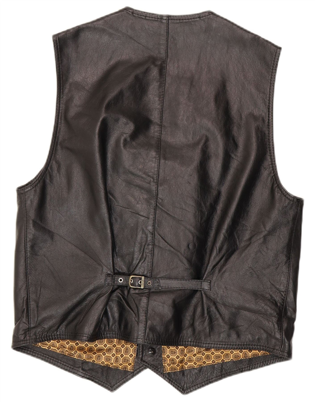 Vintage Mens Leather Waistcoat Medium Black Leather