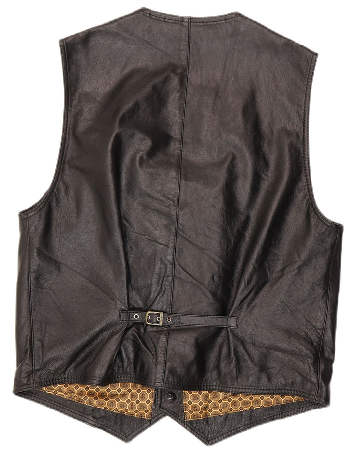 Vintage Mens Leather Waistcoat Medium Black Leather