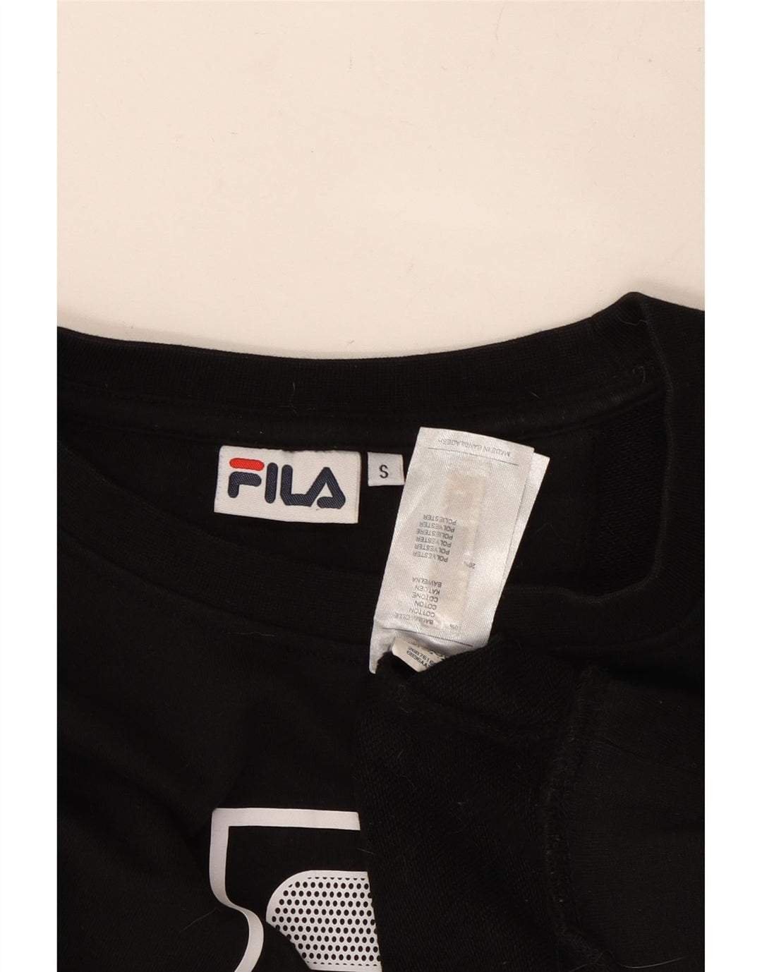 FILA Womens Oversized Crop Graphic Sweatshirt Jumper UK 10 Small Black