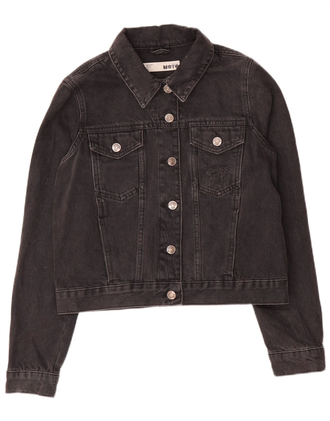 Topshop Womens Crop Denim Jacket UK 10 Small Grey