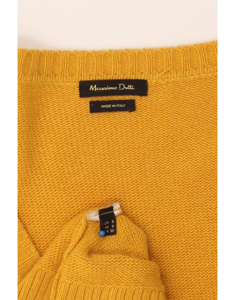 MASSIMO DUTTI Womens 3/4 Sleeve V-Neck Jumper Sweater UK 10 Small Yellow Vintage Massimo Dutti and Second-Hand Massimo Dutti from Messina Hembry 