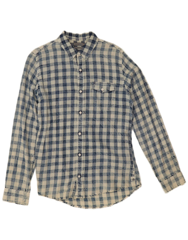 Calvin Klein Jeans Mens Slim Fit Flannel Shirt Small Blue Gingham Cotton