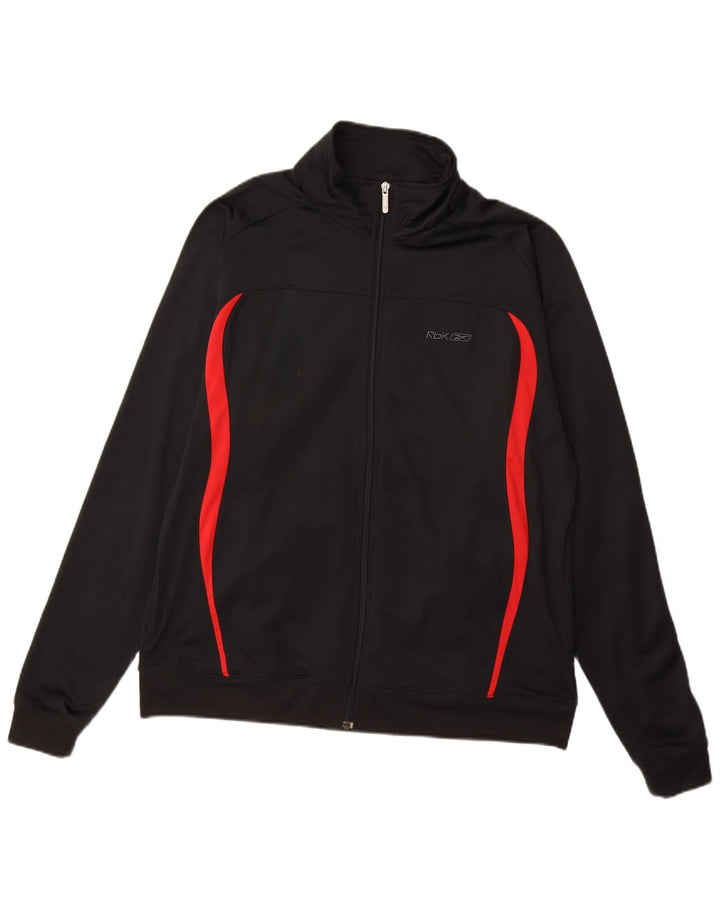 REEBOK Mens Tracksuit Top Jacket Large Black Colourblock Polyester
