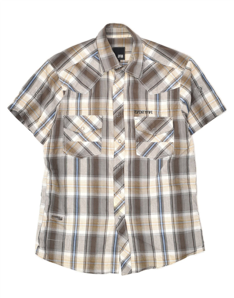 JACK & JONES Mens Short Sleeve Shirt Small Grey Check Cotton | Vintage Jack & Jones | Thrift | Second-Hand Jack & Jones | Used Clothing | Messina Hembry 