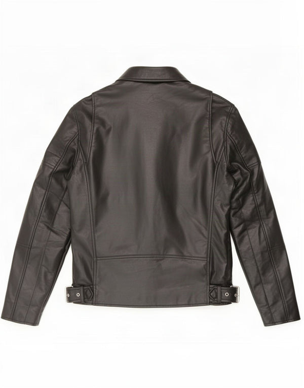 Zara Mens Faux Leather Biker Jacket UK 38 Medium Black