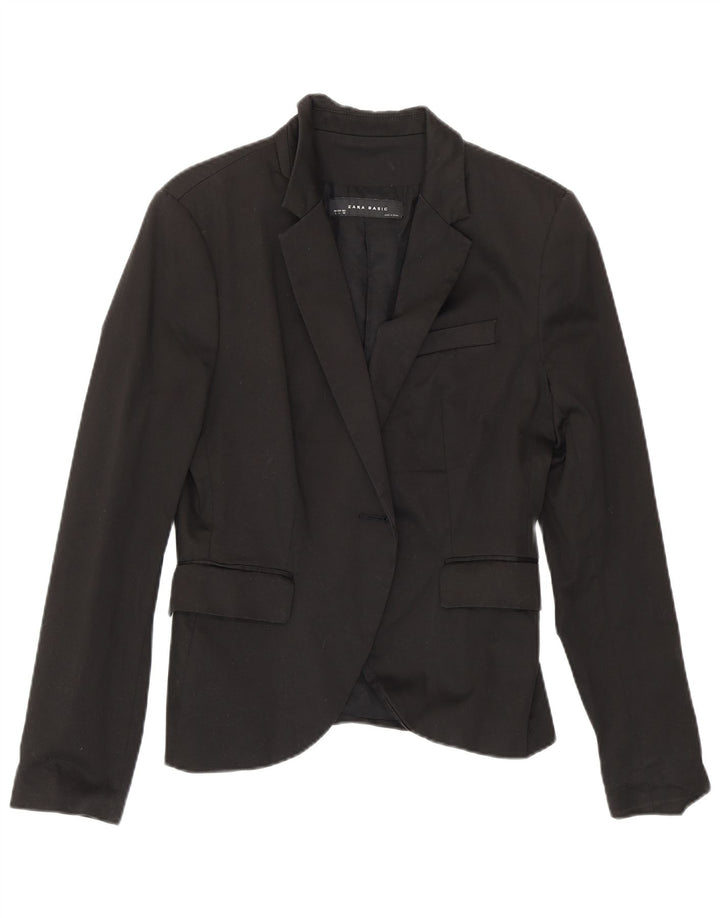 Zara Womens Open Blazer Jacket UK 14 Large Black Cotton
