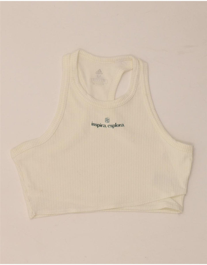 ADIDAS Womens Aeroready Crop Vest Top UK 12/14 Medium White Polyamide