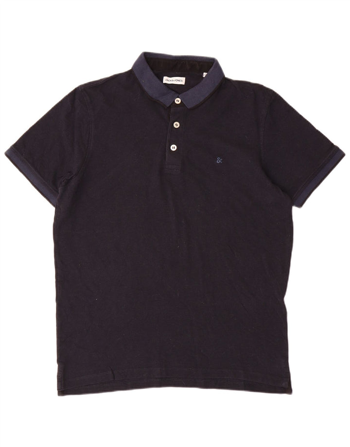 Jack & Jones Mens Polo Shirt Large Navy Blue Colourblock