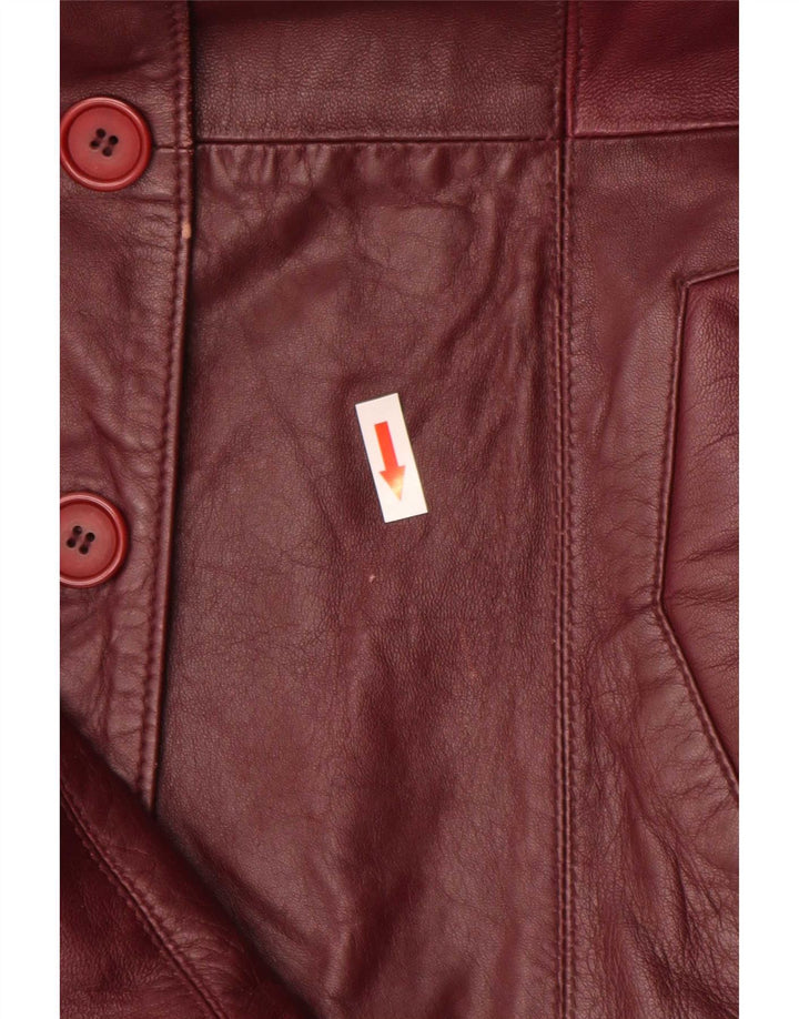 Vintage Womens 4 Button Leather Blazer Jacket UK 10 Small Burgundy