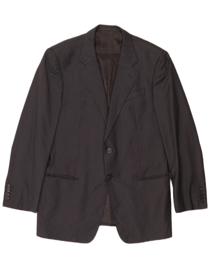 Armani Collezioni Mens 2 Button Blazer Jacket IT 52 Large Grey Striped Wool
