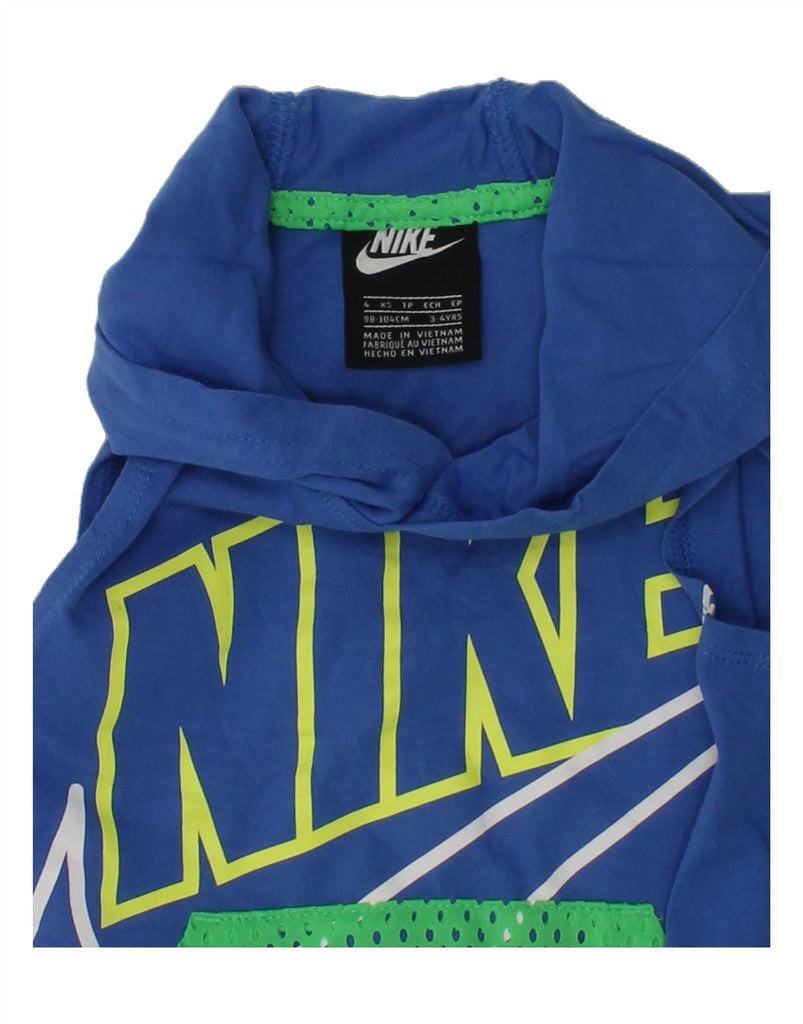 NIKE Boys Graphic Sleeveless Hoodie Jumper 3-4 Years XS Blue Colourblock | Vintage Nike | Thrift | Second-Hand Nike | Used Clothing | Messina Hembry 