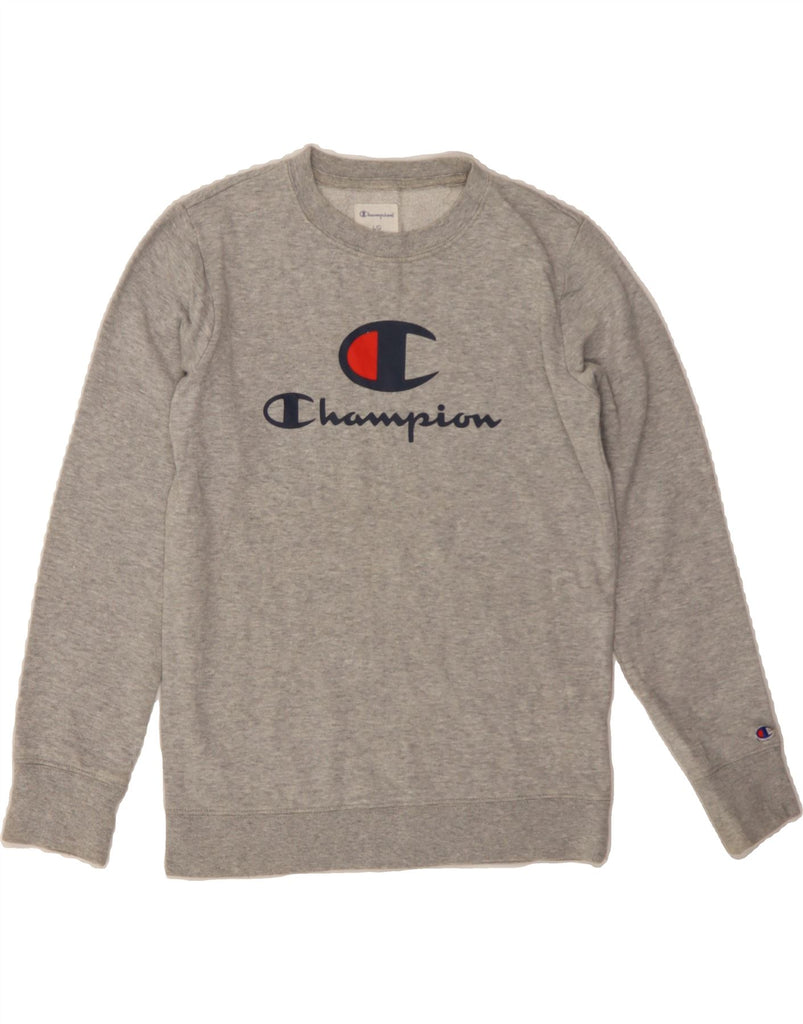 CHAMPION Boys Graphic Sweatshirt Jumper 10-11 Years Large  Grey Flecked Vintage Champion and Second-Hand Champion from Messina Hembry 