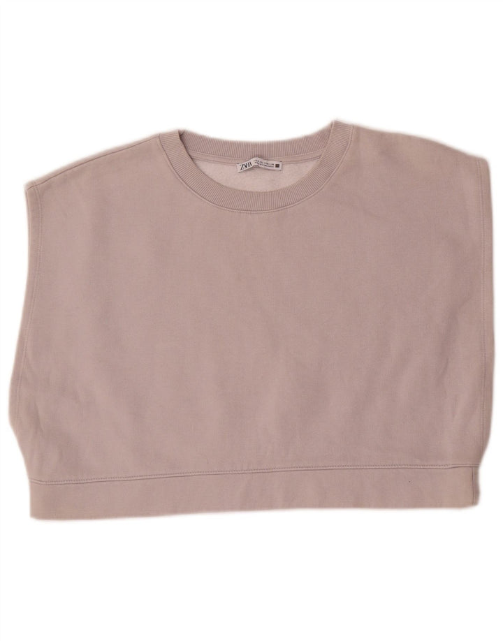 ZARA Womens Oversized Crop Sleeveless Sweatshirt Jumper UK 10 Small Grey