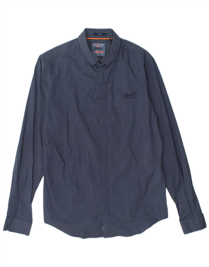 SUPERDRY Mens Slim Fit Shirt Small Navy Blue Spotted Cotton
