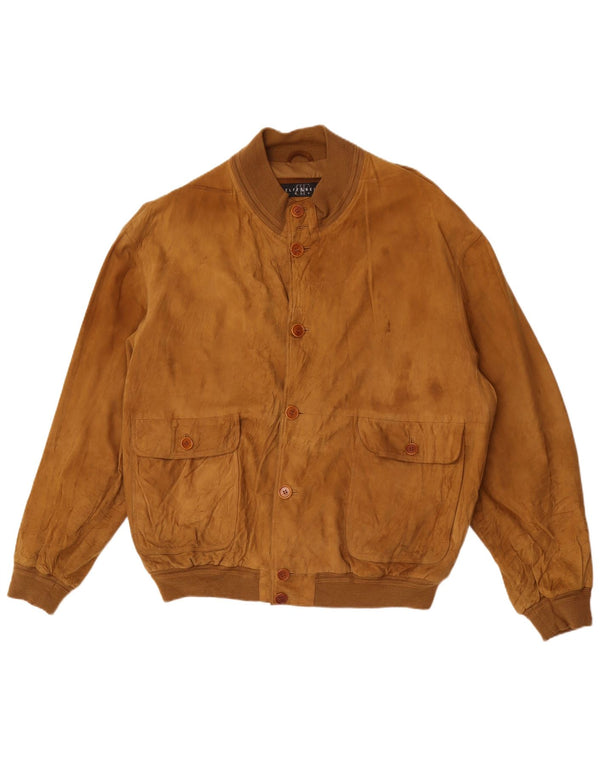 Belfe & Belfe Mens Suede Bomber Jacket IT 60 5XL Brown Leather