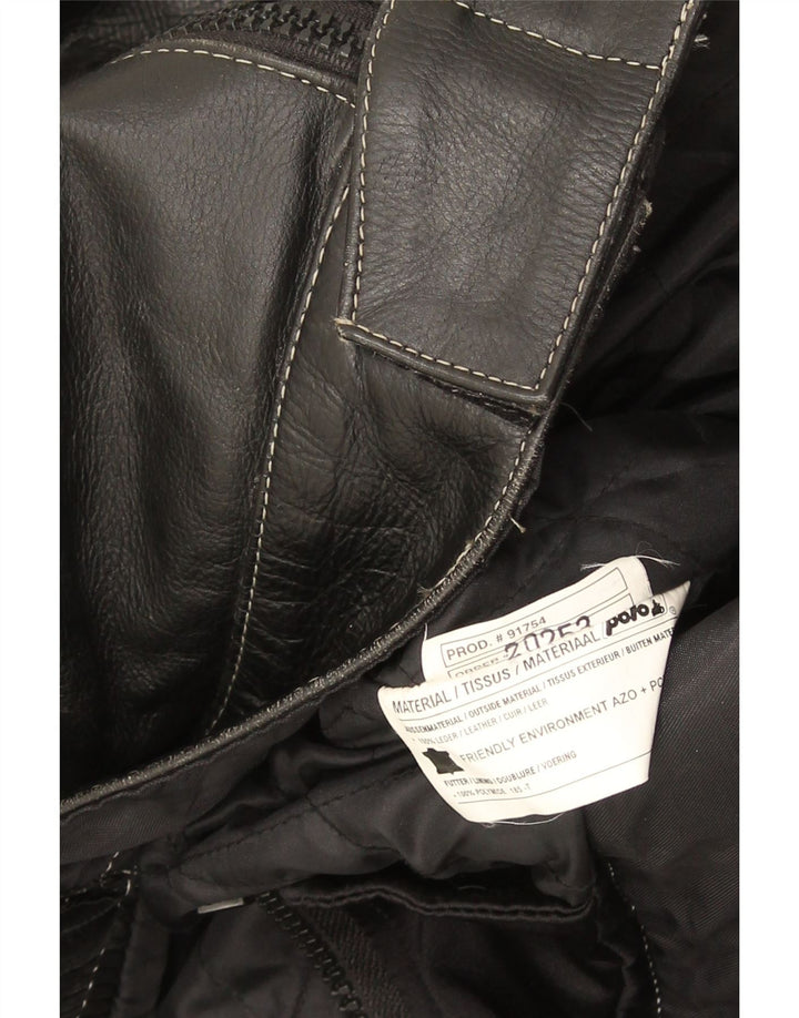 POLO Womens Leather Racer Jacket UK 14 Medium Black Leather