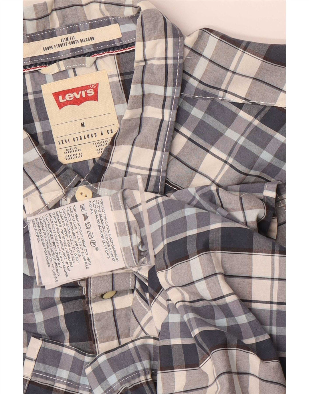 Levi's Mens Short Sleeve Slim Fit Shirt Medium Blue Check Cotton