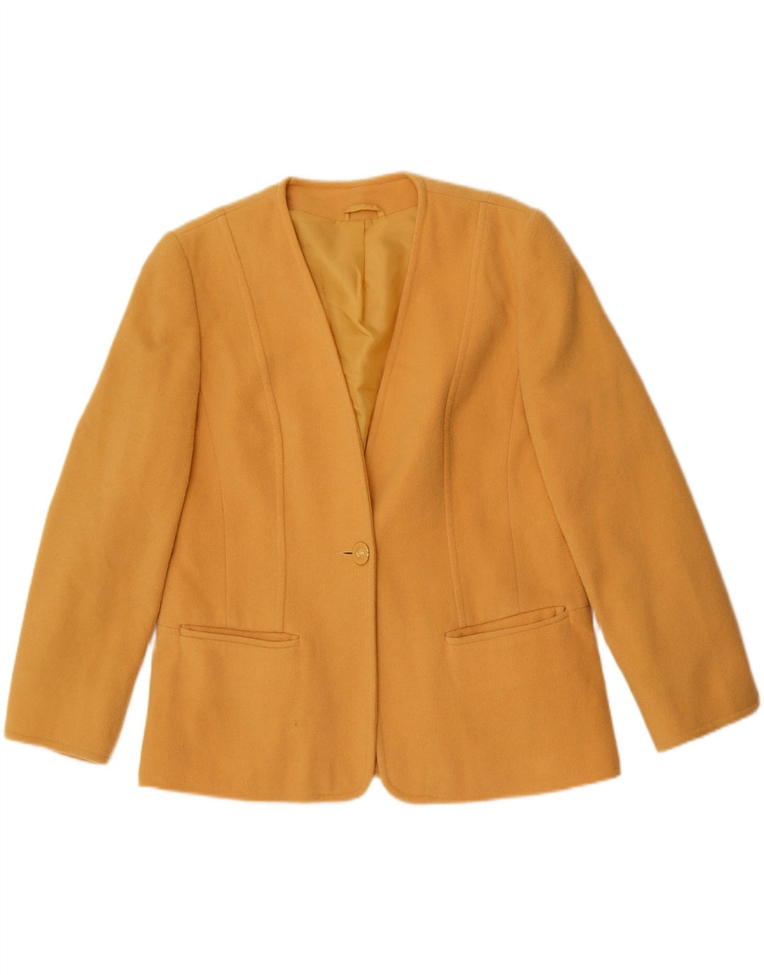 First Avenue Womens 1 Button Blazer Jacket UK 14 Medium Yellow Wool
