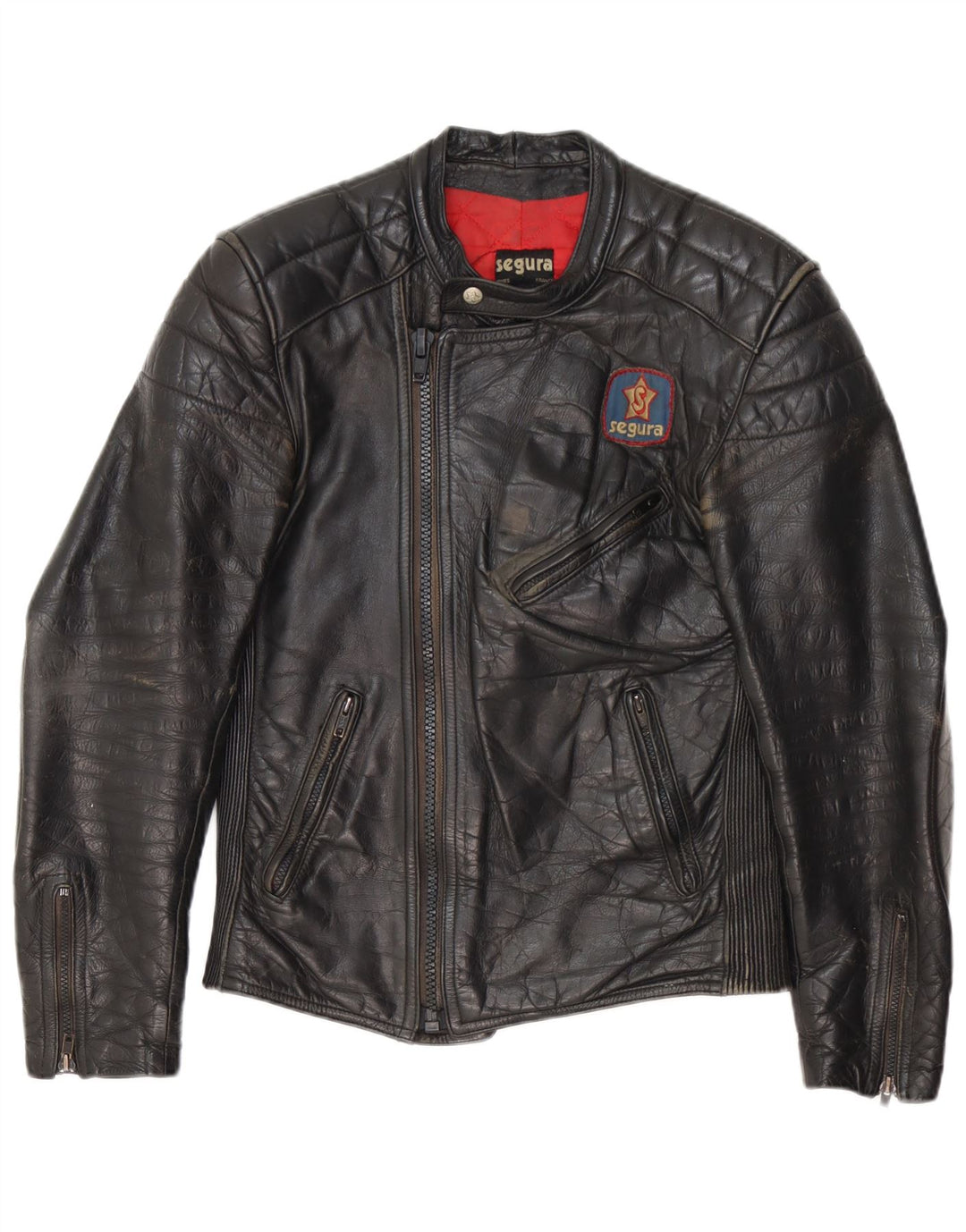 Segura Mens Leather Biker Jacket IT 44 XS Black Leather