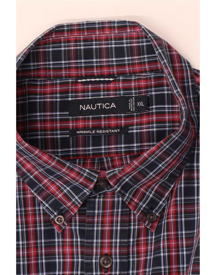 Nautica Mens Shirt 2XL Navy Blue Check Cotton