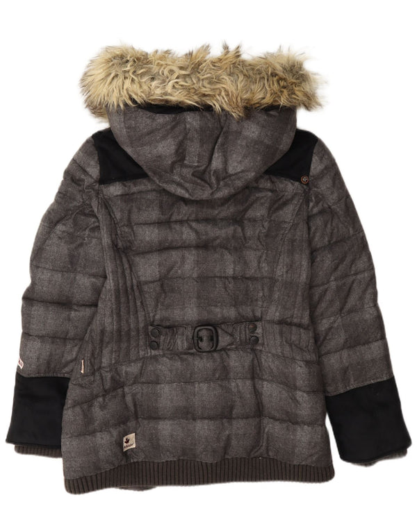 KHUJO Womens Hooded Padded Jacket UK 18 XL Grey Colourblock Polyester