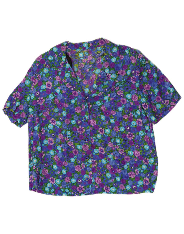 Vintage Womens Short Sleeve Shirt Blouse UK 14 Medium Multicoloured Floral
