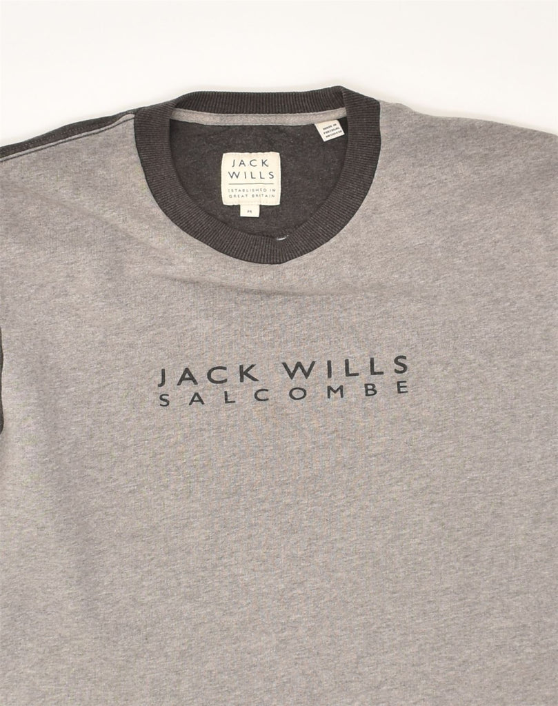 JACK WILLS Mens Graphic Sweatshirt Jumper Medium Grey Colourblock Cotton | Vintage Jack Wills | Thrift | Second-Hand Jack Wills | Used Clothing | Messina Hembry 