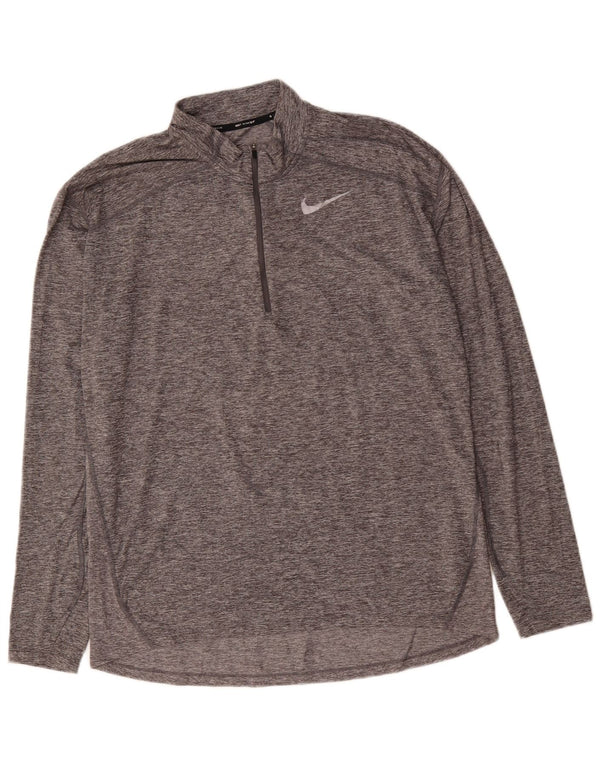 NIKE Mens Dri Fit Zip Neck Pullover Tracksuit Top Large Grey Flecked