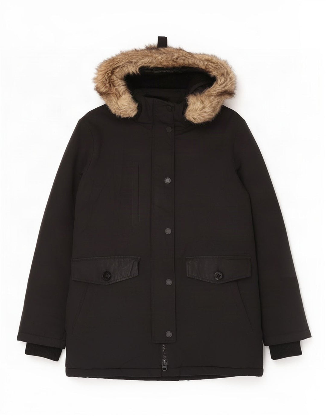 Superdry Womens Hooded Parka Jacket UK 12 Medium Black Nylon