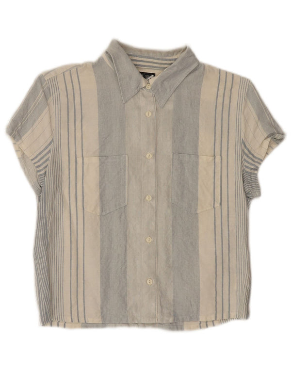 Armani Jeans Womens Crop Short Sleeve Shirt Blouse UK 14 Large Blue Striped