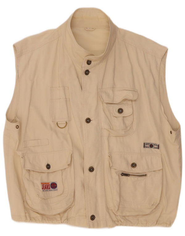 Vintage Mens Utility Gilet UK 44 2XL Beige Cotton