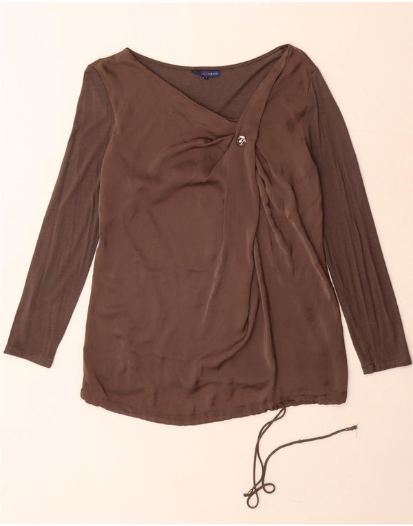 Trussardi Womens Long Sleeve Blouse Top UK 10 Small Grey Colourblock